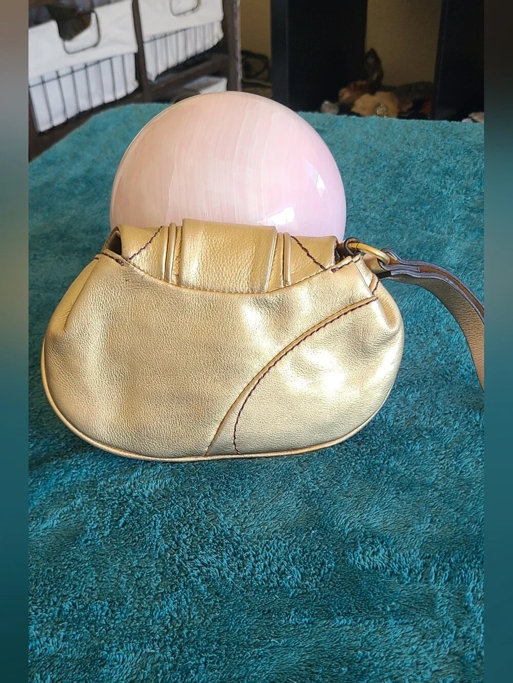 Y2K vintage metallic gold leather Juicy Couture wristlet featuring Heart Accent